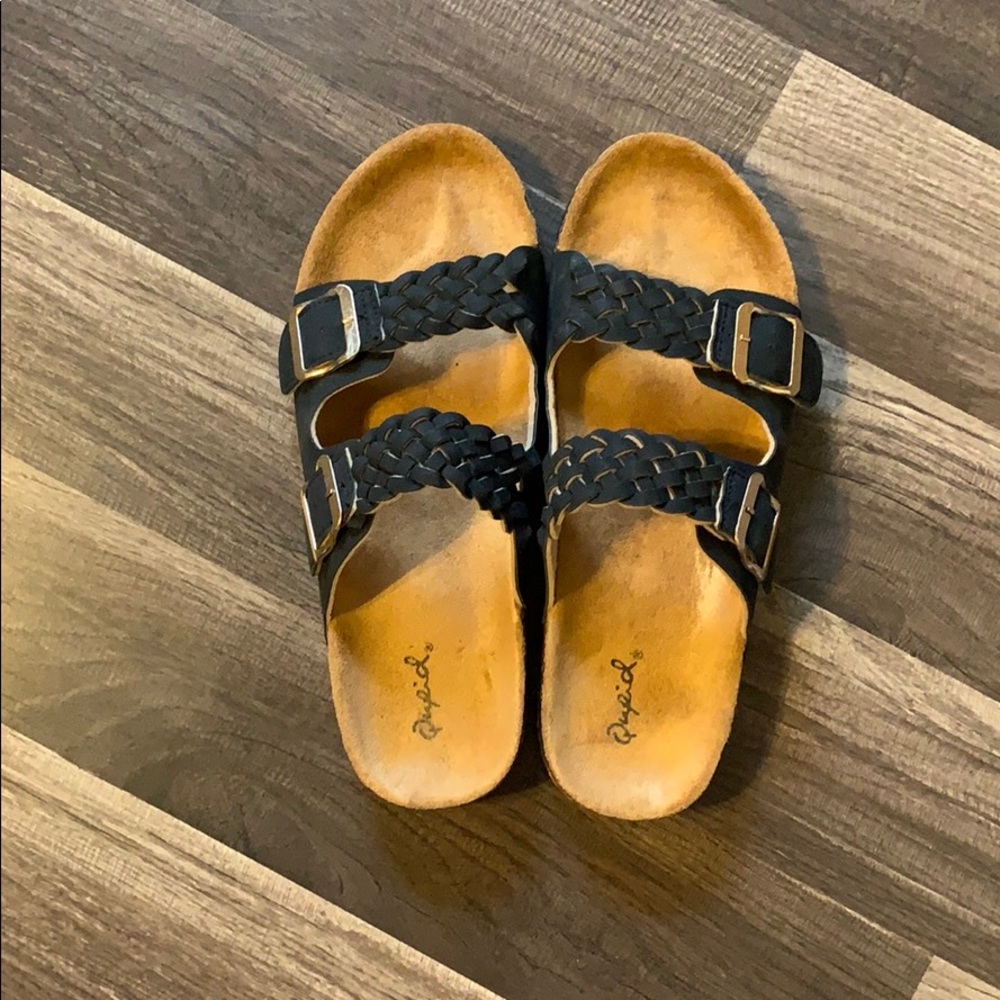Black and Tan slide sandals